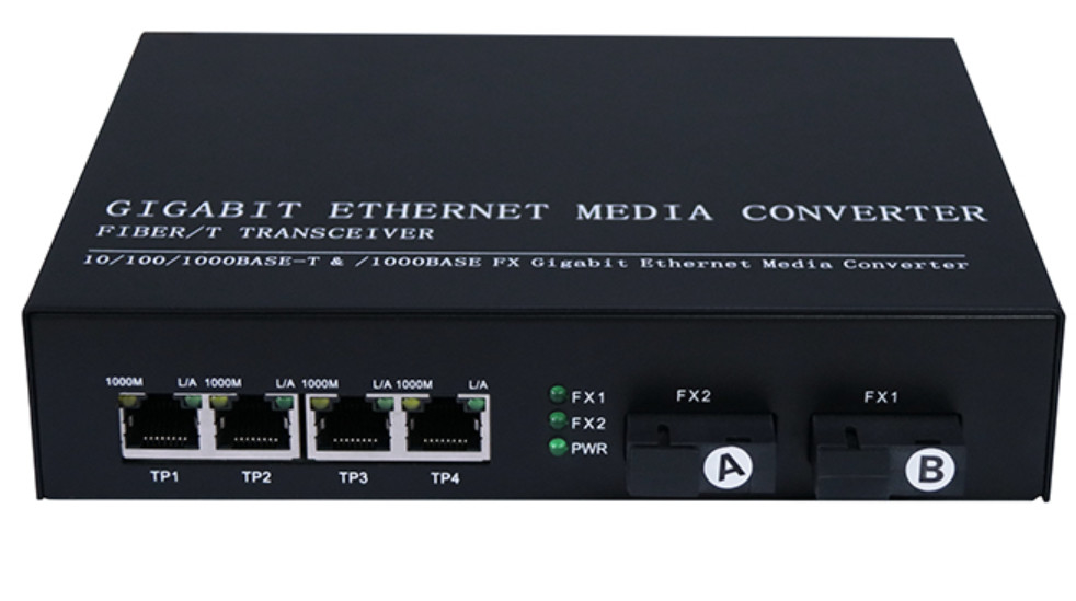 IP30 QoS SNMP Fiber Optik Dönüştürücü 10/100/1000 Gigabit 4 Rj45 1.25Gbps