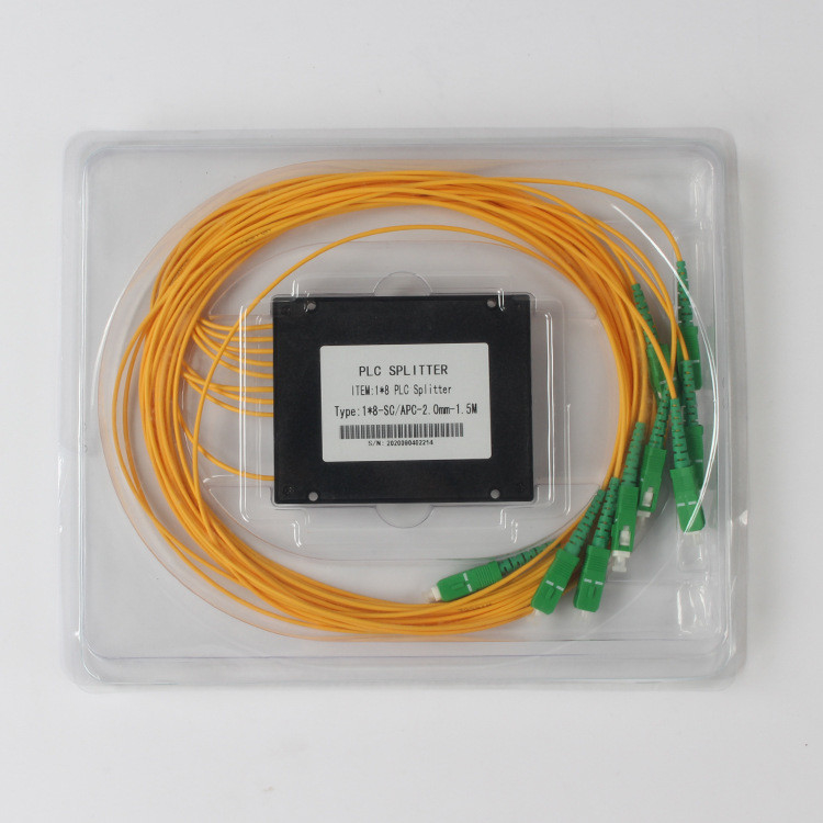 2.0MM Fiber Optik Bölücü 1 X 8 PLC Ayırıcı SC APC Kutu Şube 1.5 Metre
